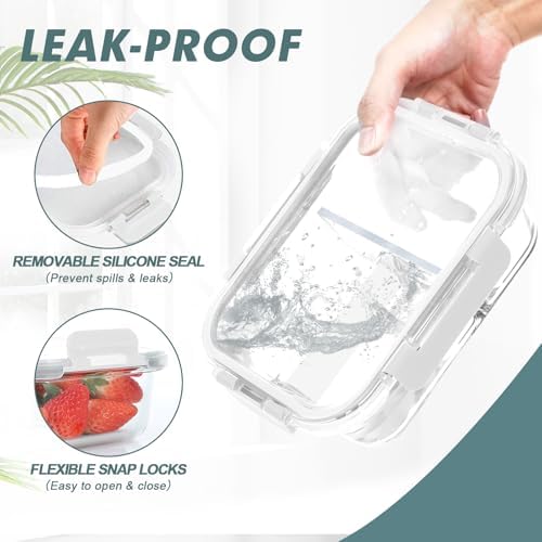 KOMUEE 30 oz 5 Pack Glass Meal Prep Containers 2 Compartments, White