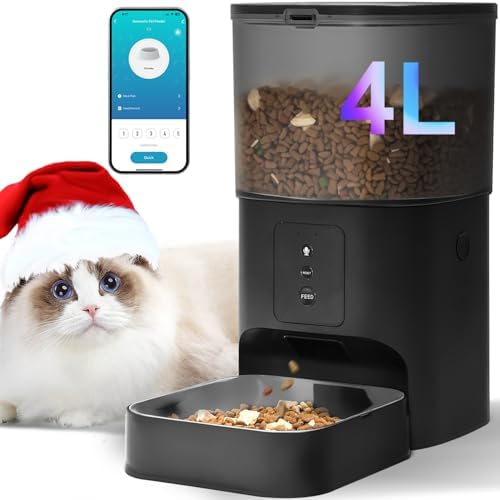 ANDOLL HOME 2.4G Automatic Cat Feeder, 4L WiFi Food Dispenser with 10s Voice Recorder, Pet Feeder up to 10 Meals per Day, Timed Cat Feeder with Dry Food Sealed Ring
