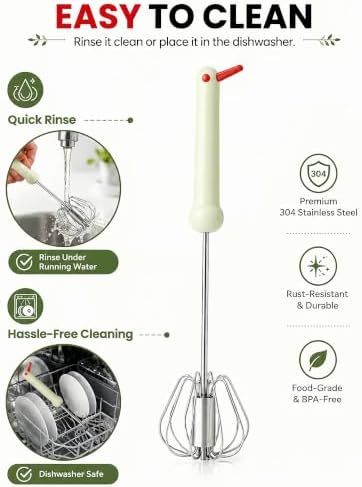 2 PC Semi-Automatic Stainless Steel Egg Beater, Hand Push Rotary Whisk
