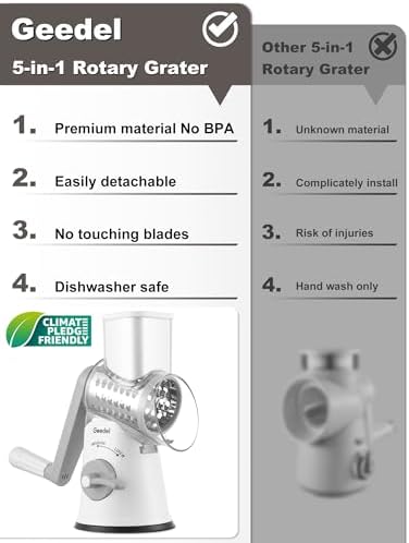 Geedel Rotary Cheese Grater Hand Crank, Cheese Shredder Vegetable Slicer