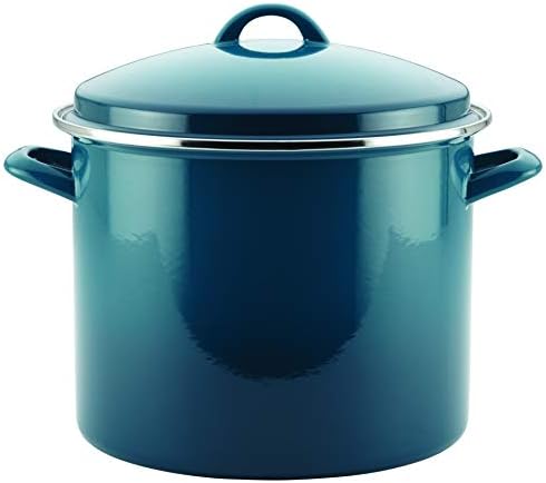 Rachael Ray Enamel on Steel Stock Pot/Stockpot with Lid, 12 Quart, Marine Blue
