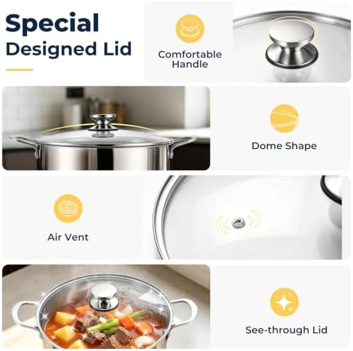 E-far Large Stainless Steel Stock Pot with Lid, 24QT Induction Cooking Pot