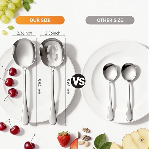 Serving Utensils Set for Partie, Stainless Steel Metal Serveware Flatware Large Serving Spoons, Slotted Spoons, Forks, Tongs, Soup and Skimmer Spoon, Cake Server for Buffet, Party, Catering