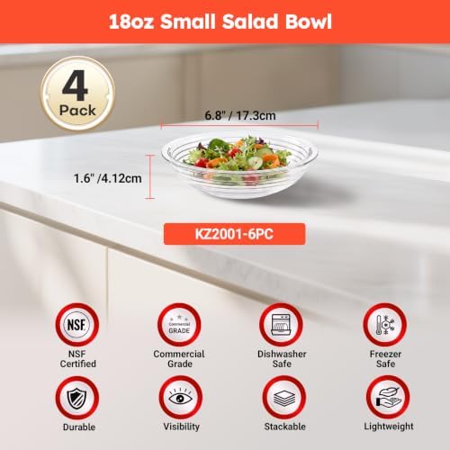 Commercial Polycarbonate Serving Bowl, 18 oz, 4 Pack, Dishwasher Safe