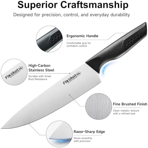 FikShot 15-Piece Kitchen Knife Set with Block & Built-In Sharpener