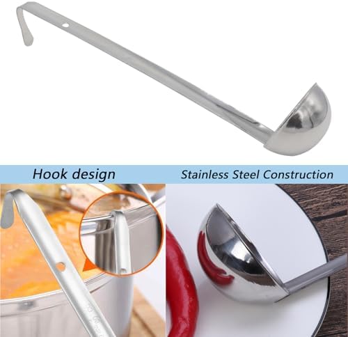 3-Pack Stainless Steel Soup Ladle Set with Hooked Long Handle 3 oz