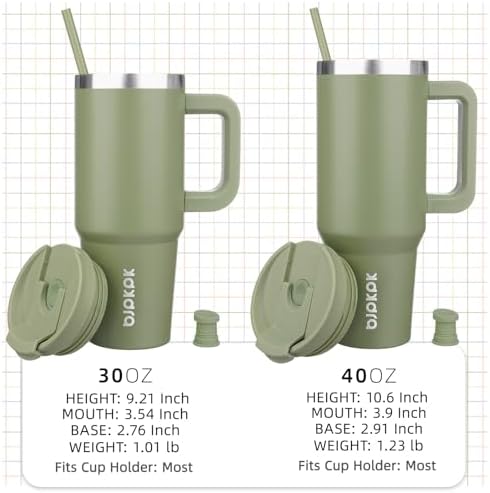 BJPKPK 40 oz Insulated Tumbler with Handle & Straw, Stainless Steel