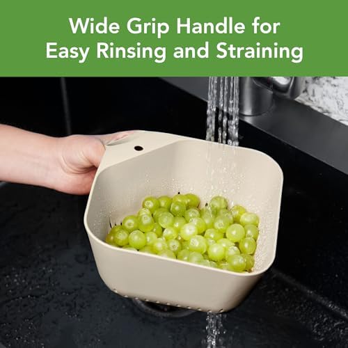 Tovolo Elements Square Colander with Handle Strainer Basket for Pasta Fruit Berries Veggies, Easy to Clean BPA Free Heat Resistant Plastic Colander with Spout 3 Quart Kitchen Strainer, Oatmeal