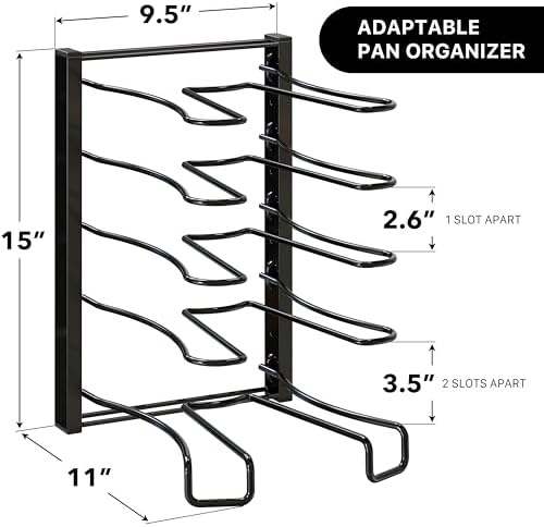 SIMPLE HOUSEWARE 5 Compartments Height Adjustable Pan Organizer, Black