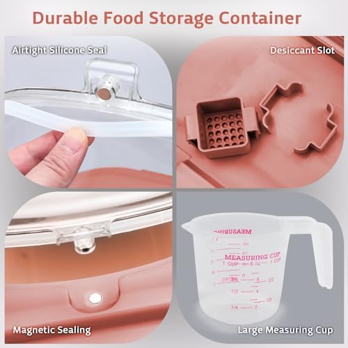 Komzon Rice Storage Containers, Collapsible 20 to 30Lbs Food Storage Bin Dispenser with Rolling Wheel and Clear Airtight Lid, BPA Free Flour, Sugar, Cereal and Dog Cat Pet food Containers