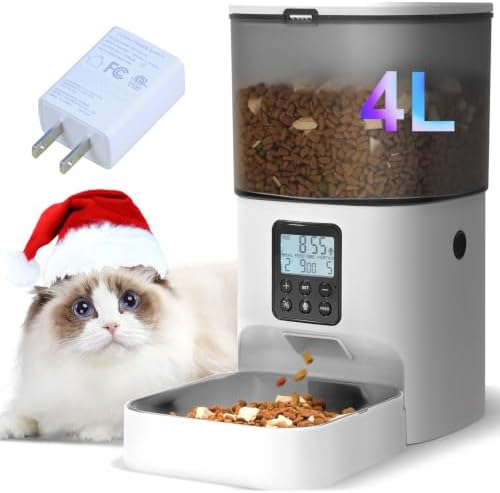 Automatic Cat Feeder, 4L Cat Food Dispenser with 10s Voice Recorder, Pet Feeder up to 8 Meals per Day, Timed Dog Feeder with Dry Food Sealed Ring