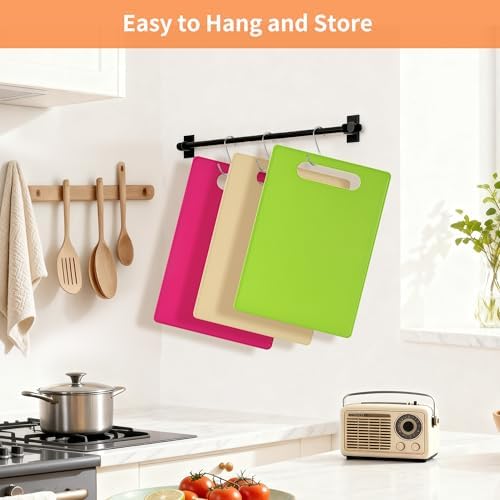 Luckyiren Plastic Cutting Board Set, 4-Piece Small Color-Coded Kitchen Mats