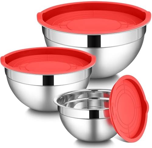 LIANYU Stainless Steel Mixing Bowls with Lid, Kitchen Baking Bowl Set of 3