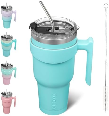 BJPKPK 40 oz Tumbler with Handle & Straw, Insulated Stainless Steel Mug