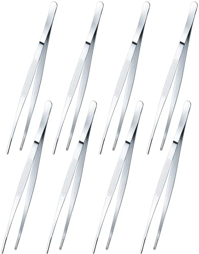 Yaomiao 8 Packs 8 Inch Cooking Tweezers Bar Kitchen Tongs, Silver