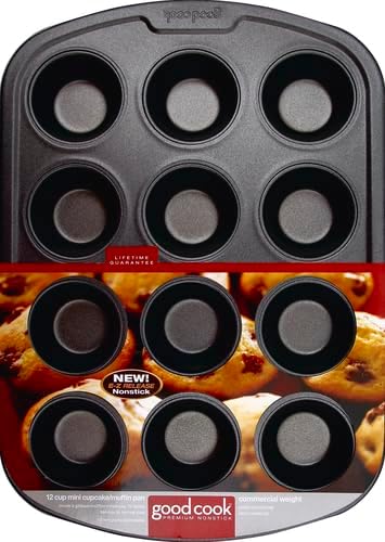 GoodCook Everyday Nonstick Steel Mini Muffin Pan , 12 cup, Gray