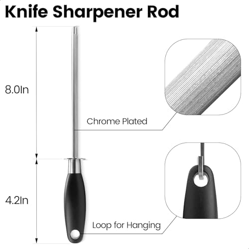MOJOTORY Knife Sharpener Rod, Honing Steel, 8 Inch