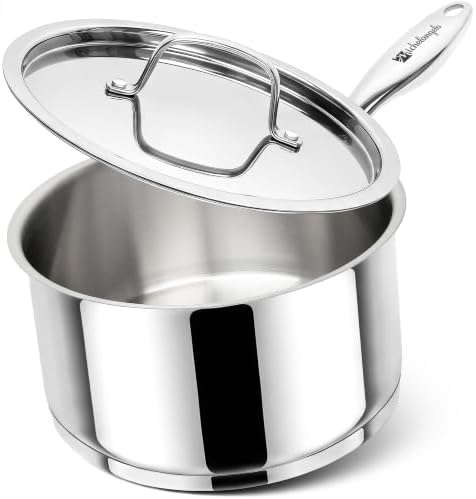MICHELANGELO 4 Quart Stainless Steel Saucepan with Lid, Tri-Ply Base
