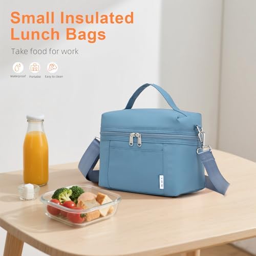 NOL Insulated Lunch Bags for Women Cooler Bag Lightweight Nylon Waterproof Lunch Box for Work Dusty Blue Small 4L