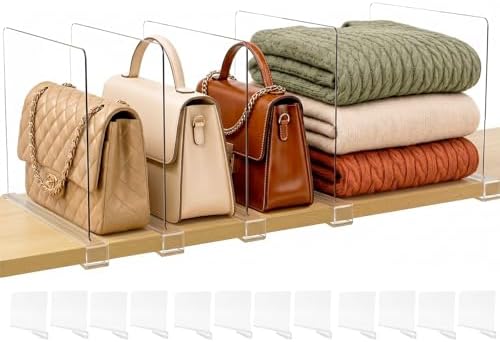 SortNStore Shelf Dividers Purse Organizer for Closet: Acrylic Clear 12 Pack