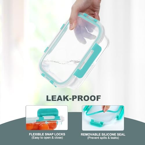 KOMUEE 10 Pack Glass Food Storage Containers with Lids, Green