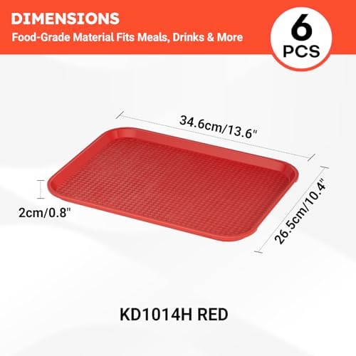 Commercial Fast Food Serving Trays, Small, 14" x 10", 6 Pack, Red