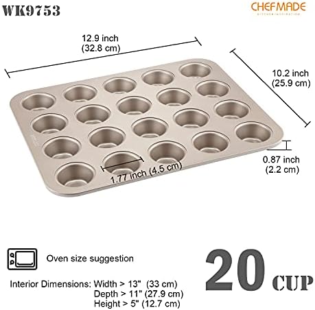 CHEFMADE Mini Muffin Pan, 20-Cavity Non-Stick Tiny Cupcake Pan Bakeware for Oven Baking (Champagne Gold)