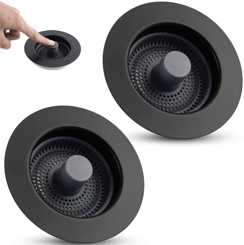 Universal 3 in 1 Kitchen Sink Drain Strainer Stopper, 2PCS, Matteblack
