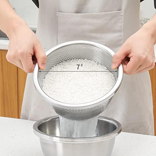 Paoli 304 Stainless Steel Fine Mesh Colander Set, 2QT Large Capacity Strainer with Mixing Bowl — Rinse Fruits, Veggies, Rice & Drain Pasta, Dishwasher Safe (2-Piece) (Pack of 2)