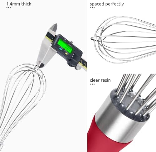 U-Taste Wire Whisk for Cooking, 18/10 Stainless Steel Balloon Wisk, S/Red
