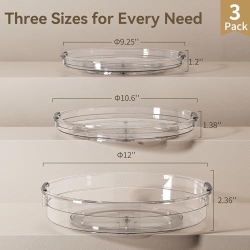 LAMU 3 Pack Lazy Susan Organizer Turntable for Cabinet, 9.25'' 10.6'' 12''