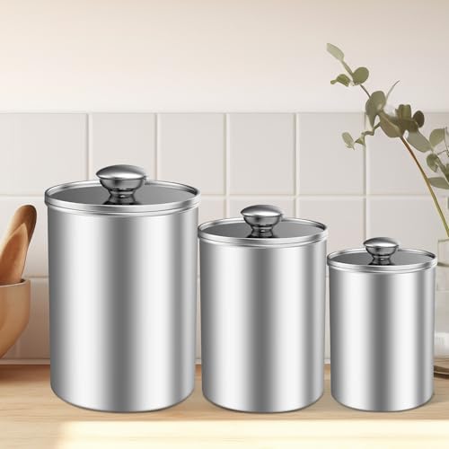 ENLOY 3-Piece Stainless Steel Food Storage Canister Set with Clear Lid