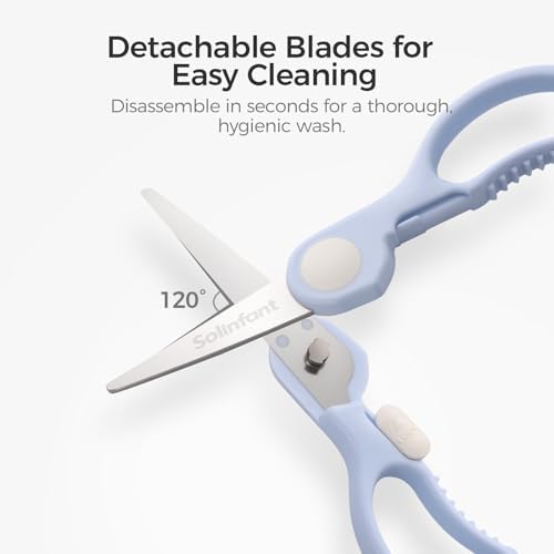 Premium Stainless Steel Portable Baby Food Safety Scissors, Detachable Feeding Shears for Toddlers Infant Kids Food Cutting Meats Noodles Vegetables with Protactive Cover