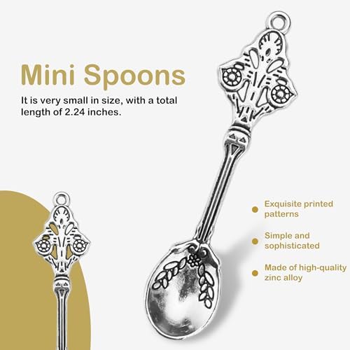 12 Pack Mini Spoons Charms 2.4" Metal Small Medicine Spoons