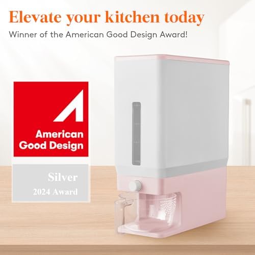 Lifewit Rice Dispenser 25 Lbs, Airtight Storage with Measuring Cup, Pink