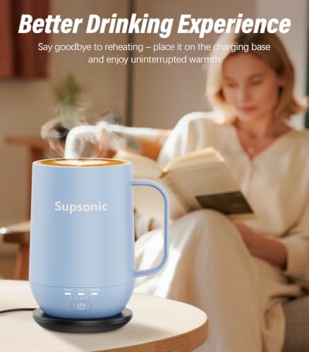 Supsonic - 16oz Self Heating Coffee Mug, Smart Heated Coffee Mug Faster Direct-Contact Heating Up to 149°F, Coffee Mug Warmer Set with Auto Shut-Off - Gifts for Men Women | S2