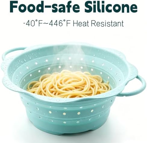 Collapsible Silicone Colander for Kitchen，Foldable Pasta Vegetable Strainer