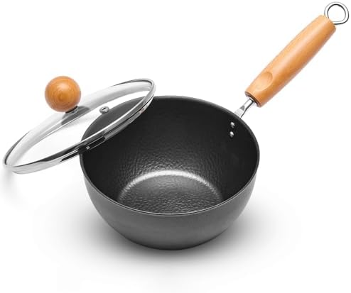 Small Carbon Steel Wok with Lid, 7-Inch 1.5QT Flat Bottom Pan