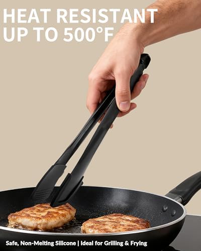 Professional Stainless Steel Kitchen Tongs, Dishwasher safe 12'' Black