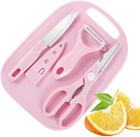 4‑Piece Mini Travel Cutting Board Set with Knife, Scissors & Peeler (Pink)
