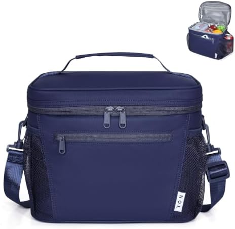 NOL Insulated Lunch Bag for Women Men Adults, Reusable Lunch Tote with Adjustable Shoulder Strap, Leakproof Thermal Food Cooler Bag with Front Pocket and Side Mesh Pockets for Work Travel, Navy blue