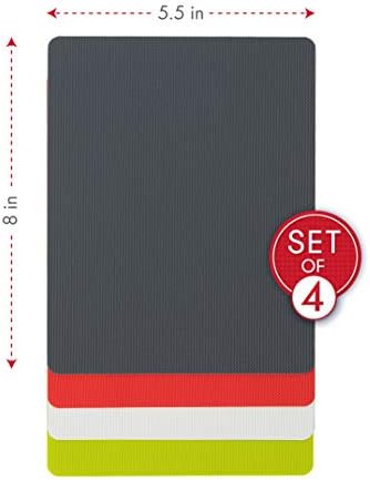 Dexas Heavy Duty Cutting Board Grippmat, Flexible Cutting Boards for Kitchen, Set of 4, Non Slip Plastic Board Cutting Mat 5.5 by 8 Inches Gray, Red, White and Green Set, Kitchen Gadgets