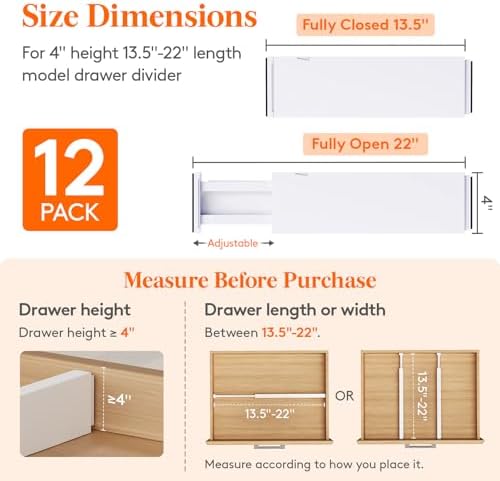 Lifewit 4" High Upgrade Drawer Divider, Adjustable Drawer Organizer Clothes