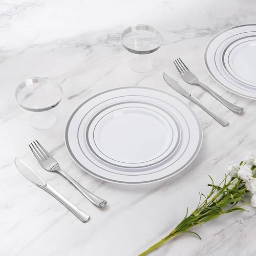 Goodluck 420Pieces silver Disposable Plates for 70 Guests