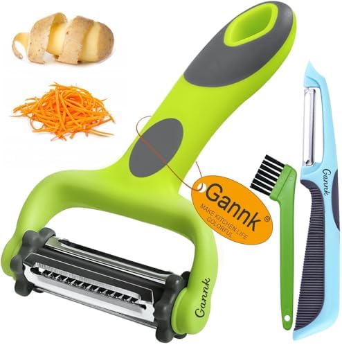 GANNK Potato Apple Vegetable Peelers for Kitchen, I and Y Peelers for Fruit Veggie Potatoes Carrot Cucumber, 3 in 1 Blade Spin Design With Julienne Multifunctional