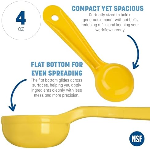 Carlisle FoodService Products 1 Ounce Solid Measuring Spoon – Flat Bottom – Portion Control Tool – Short Handle 6.5 ", Yellow, (Pack of 12)