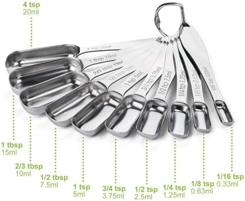FANGSUN Stainless Steel Measuring Spoons Set of 10, Narrow Design