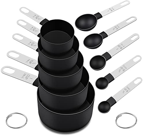 Measuring Cups and Spoons Set, 10-Piece with Stainless Steel Handles, Black