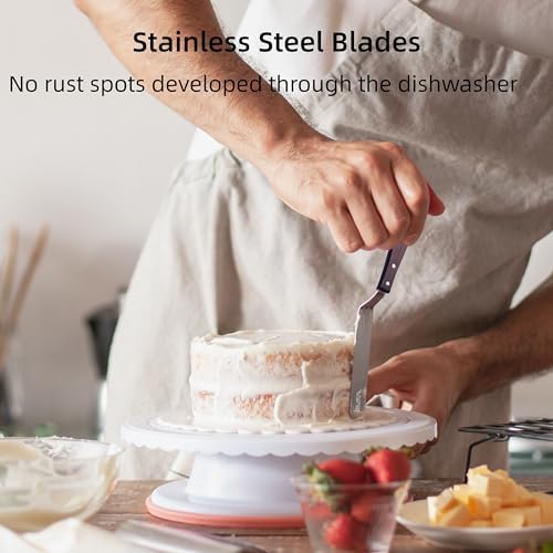 Cake Decorating Angled Icing Spatula Set of 6 8 & 10 Inch Wooden Handle Stainless Steel Offset Frosting Spatulas