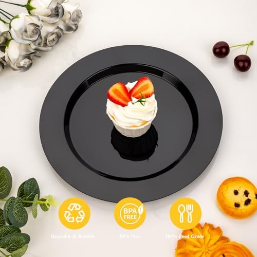 Goodluck 200PCS Black Plastic Plates, Heavy Duty Disposable Black Plates